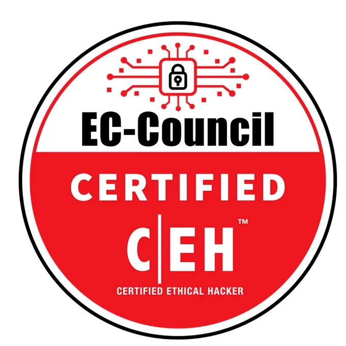 EC-Council Certified Ethical Hacker badge achieved after attending the CEH Course and certification