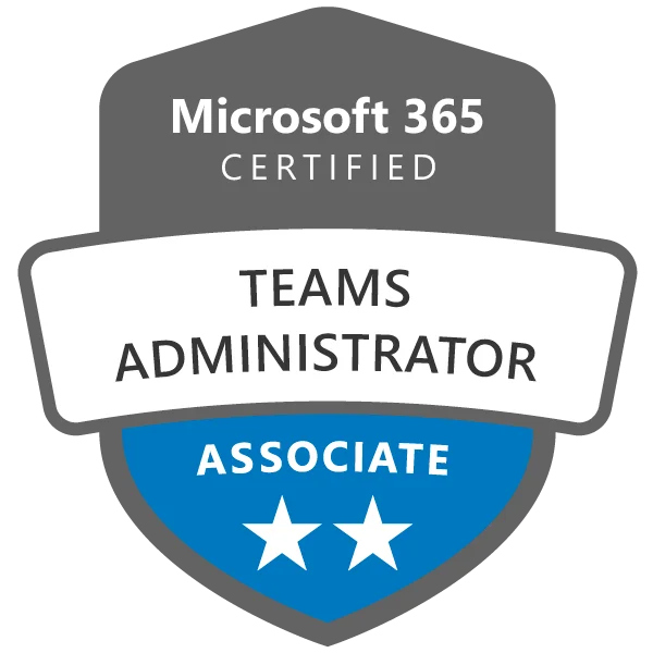 Certified Microsoft 365 Teams Administrator badge achieved after attending the MS-700 and Teams Admin Training Course