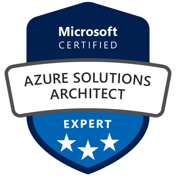 Azure Solutions Architect sertifiseringsbadge oppnådd etter deltakelse på AZ 305 Solutions Architect Kurs