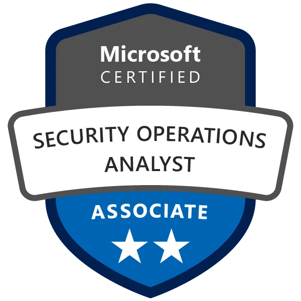 Certified Security Operations Analyst badge achieved after attending the SC 200 Security Operations Analyst Training Course