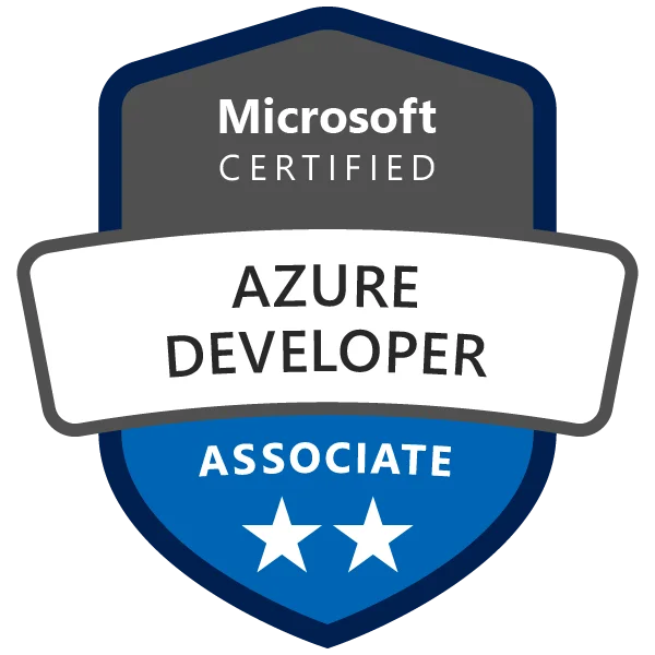 Azure Developer sertifiseringsbadge oppnådd etter deltakelse på AZ-204 Azure Developer Kurs