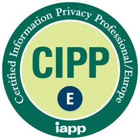 Certifierad information Sekretess Professionellt märke uppnått efter att ha deltagit i IAPP CIPP/E-kursen och provet